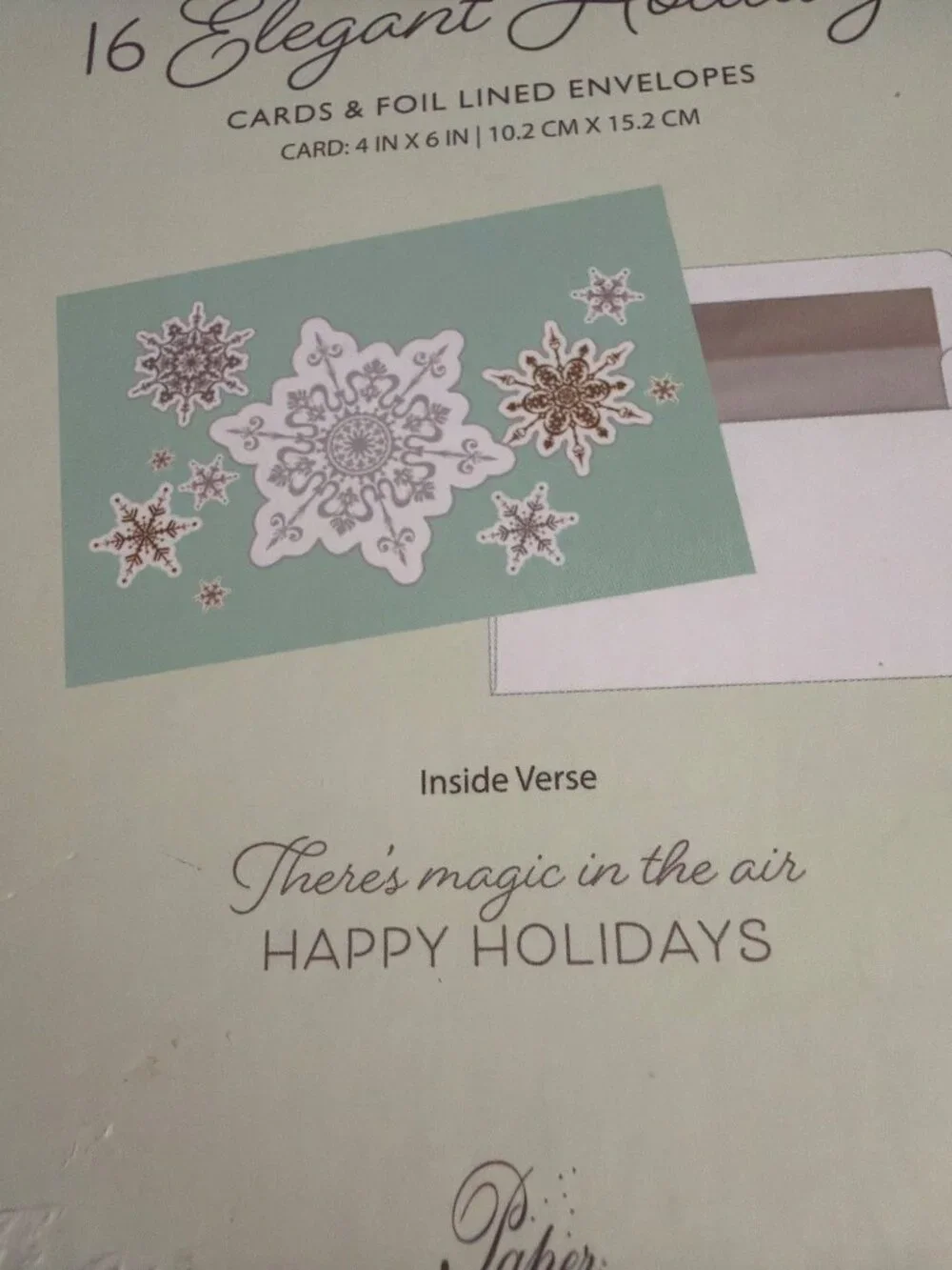 16 Elegant Holiday Christmas Cards Foil Lined Envelopes Snowflakes Silver Green